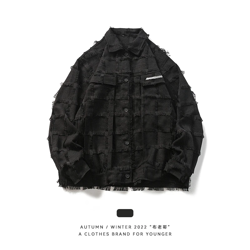布老哥Blog春秋季街头流苏牛仔外套男生美式潮牌宽松休闲夹克W809