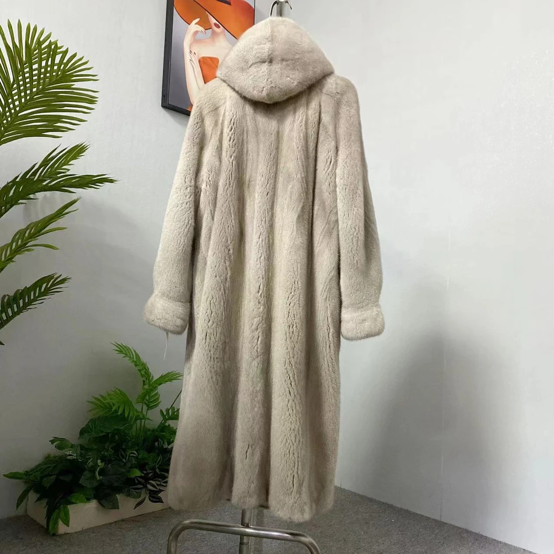 新款银兰原色貂貂大衣帽款天鹅绒短二毛丹麦紫金双紫标时尚流行