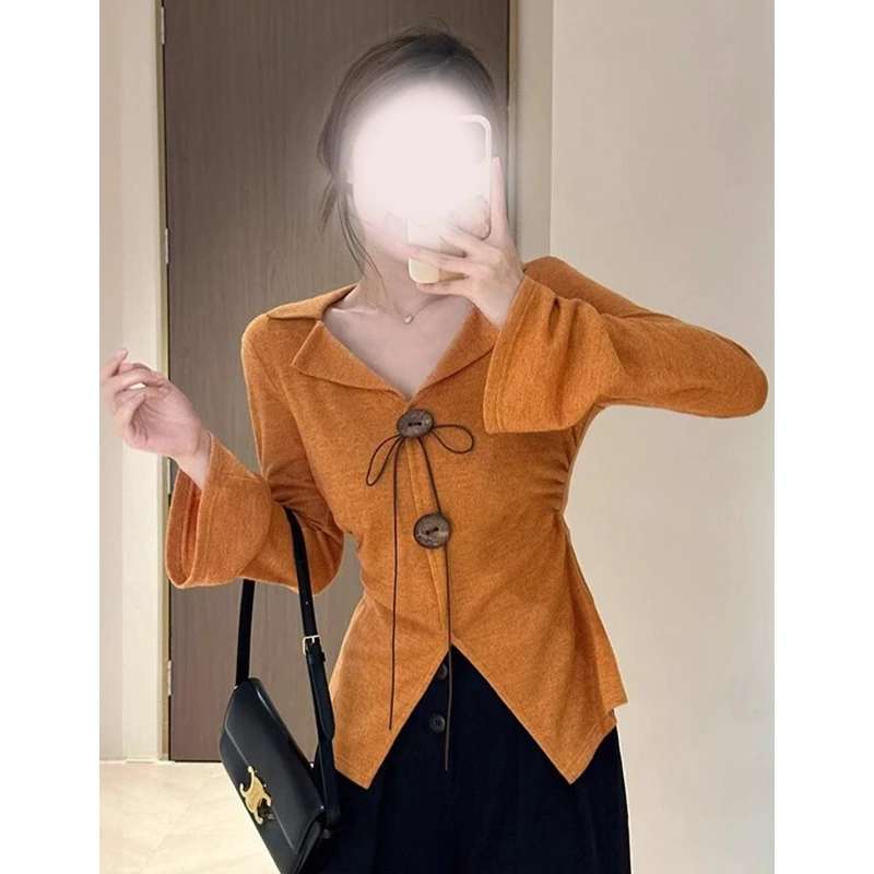 【8135】秋冬新款显瘦设计感秋冬长袖针织上衣微胖MM大码T恤