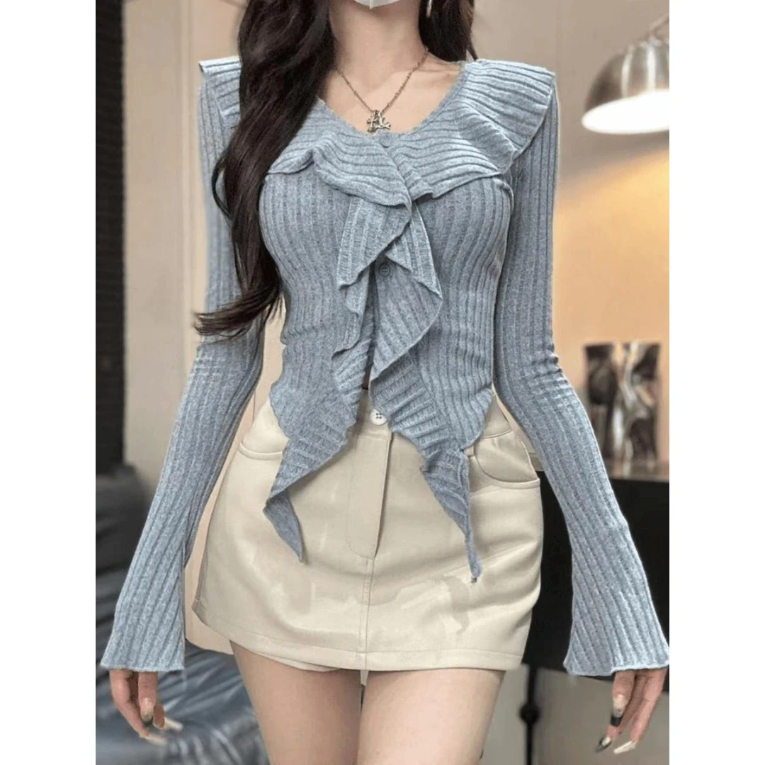 【8205】秋冬韩系穿搭复古辣妹长袖T恤胖mm设计感显瘦打底衫上衣