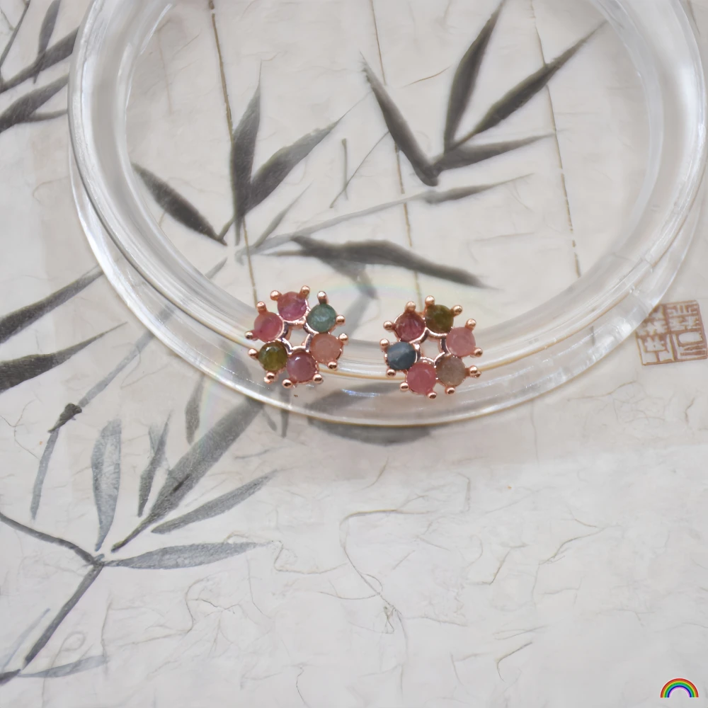 rwbuy品牌设计 天然碧玺彩宝耳钉糖果色花形轻奢气质宝石耳环耳饰