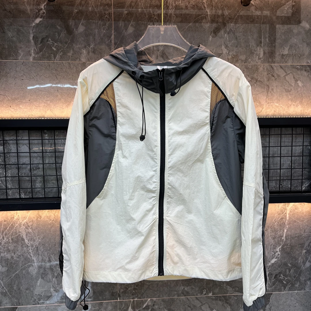 春夏新款撞色拼接连帽休闲男士外套户外运动时尚薄款透气防晒外套