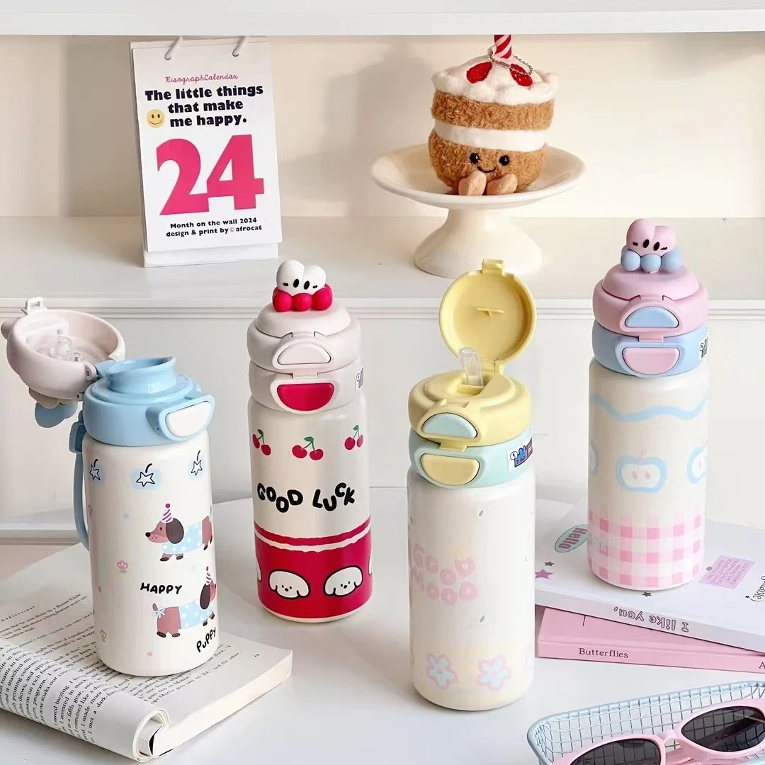 高颜值保温杯316吸管杯学生便携2024新款配件可爱女孩双饮水杯