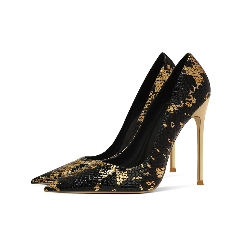 法式黑色高跟鞋女细跟2025春夏新款高级感蛇皮纹性感气质尖头单鞋