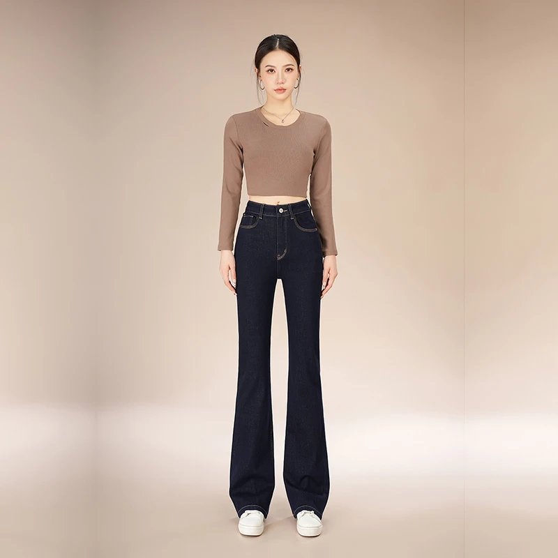 悉妍【安可拉】牛仔裤女喇叭裤显瘦显高长腿单宁蓝女士修身微喇K22