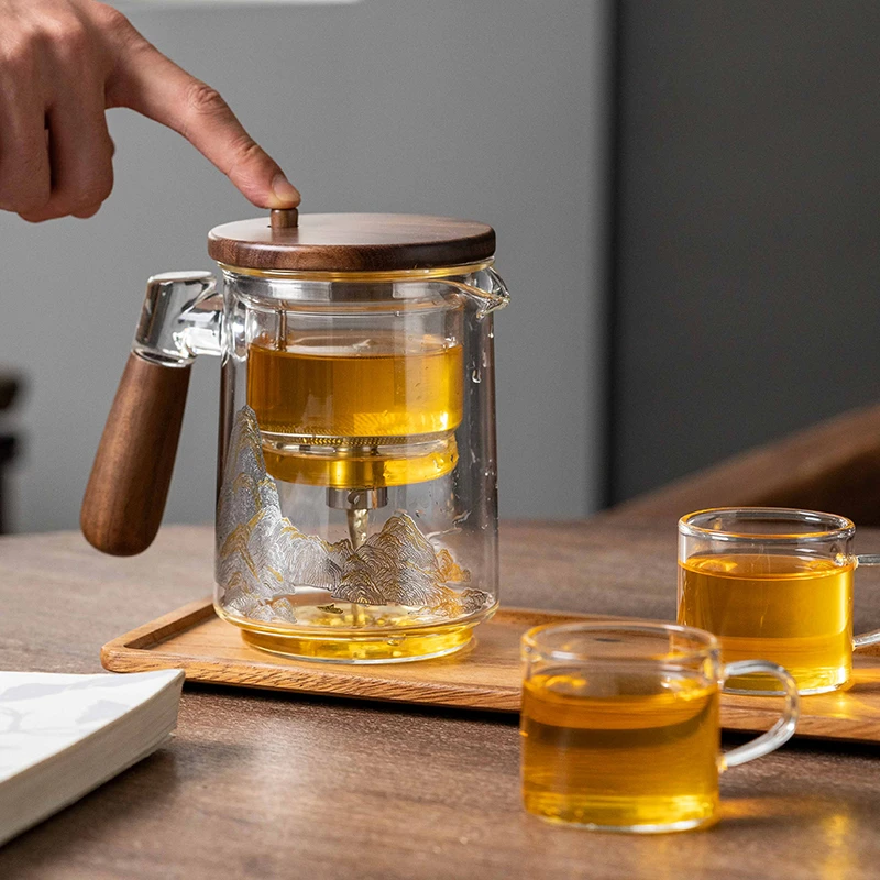 千里江山飘逸杯泡茶壶玻璃懒人神器家用高端茶水分离茶具套装
