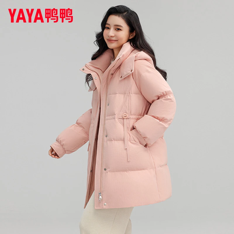 鸭鸭羽绒服女2025冬季新品中长款时尚休闲加厚保暖收腰显瘦外套