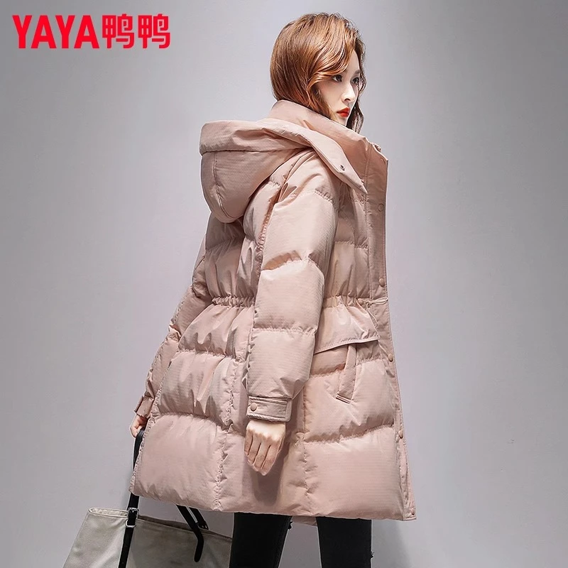 鸭鸭羽绒服女冬季新款2024年时尚休闲洋气加厚保暖中长款连帽外套