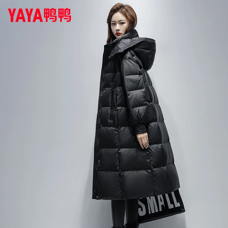 YAYA/鸭鸭羽绒2024新款过膝连帽气质时尚保暖加厚保暖面包服外套