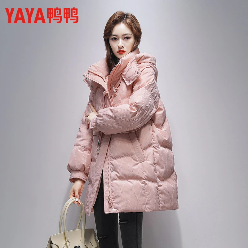 YAYA/鸭鸭羽绒服女中长款2025年冬季新款时尚宽松设计感洋气外套