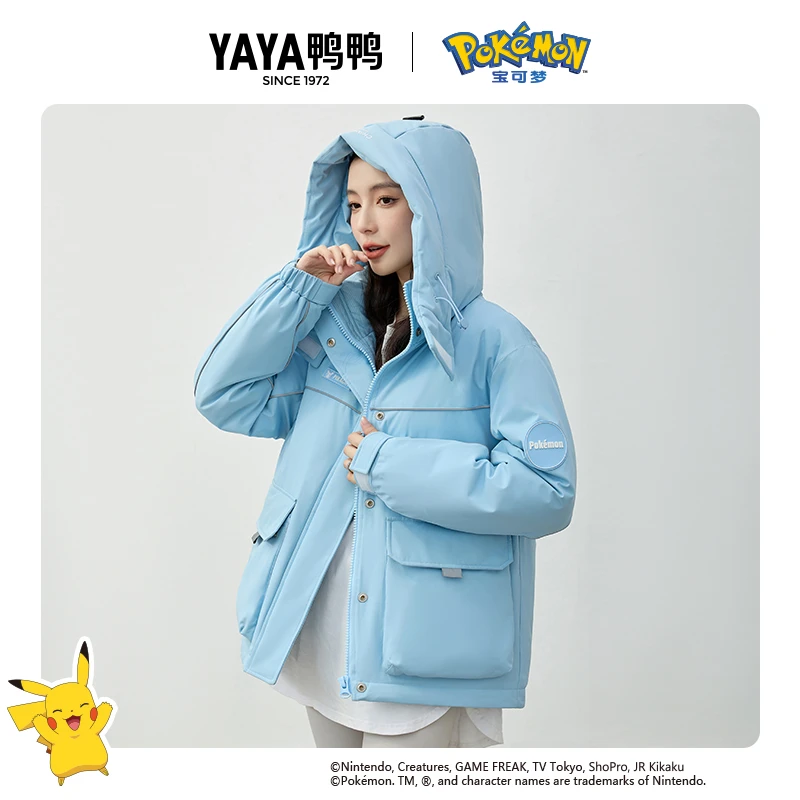 宝可梦联名款鸭鸭羽绒服女男款2024冬季新款情侣丫丫爆款连帽外套