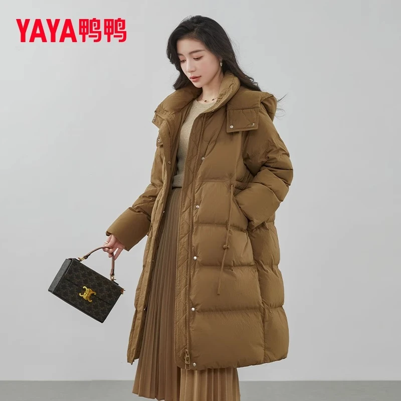 鸭鸭中长款羽绒服女2025年冬季新款韩版大码加厚流行高端保暖外套