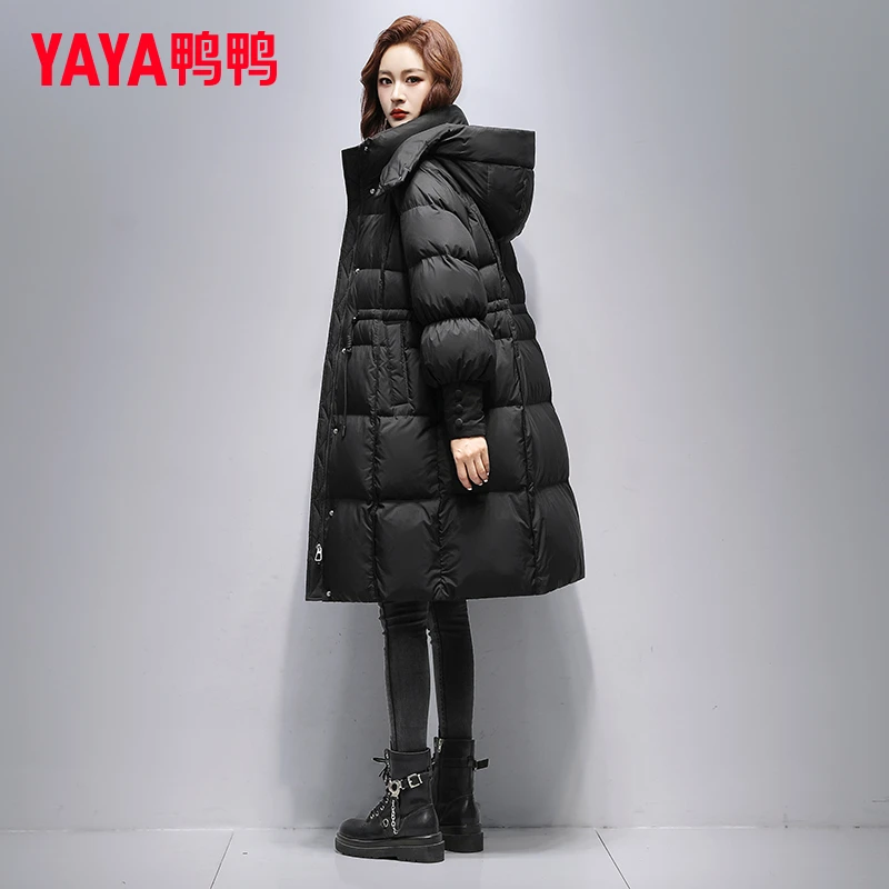 YAYA/鸭鸭羽绒服女中长2025年冬季新款时尚加厚连帽休闲外套