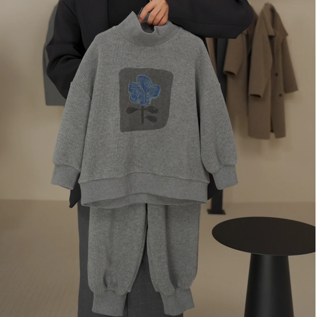 <由里>【现货】男童女童冬卫衣套装套头一体绒卫裤两件套36Z7079