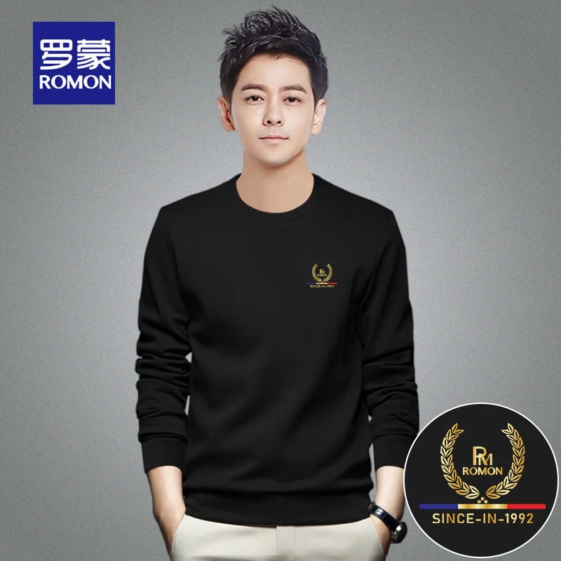 罗蒙长袖t恤秋冬上衣男装套头圆领打底衫潮流宽松卫衣潮牌秋衣