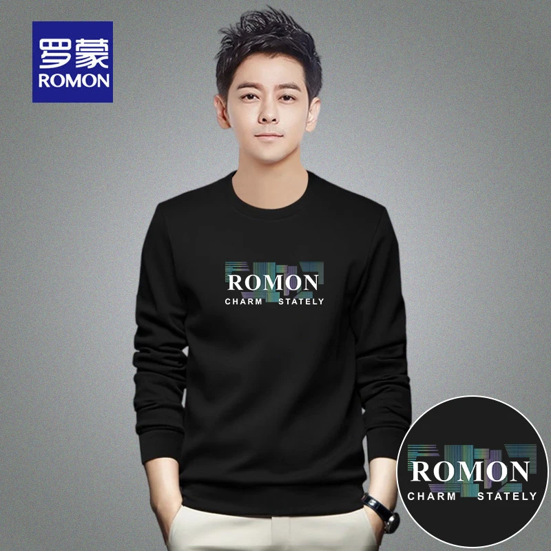 罗蒙长袖t恤秋冬上衣男装套头圆领打底衫潮流宽松卫衣潮牌秋衣