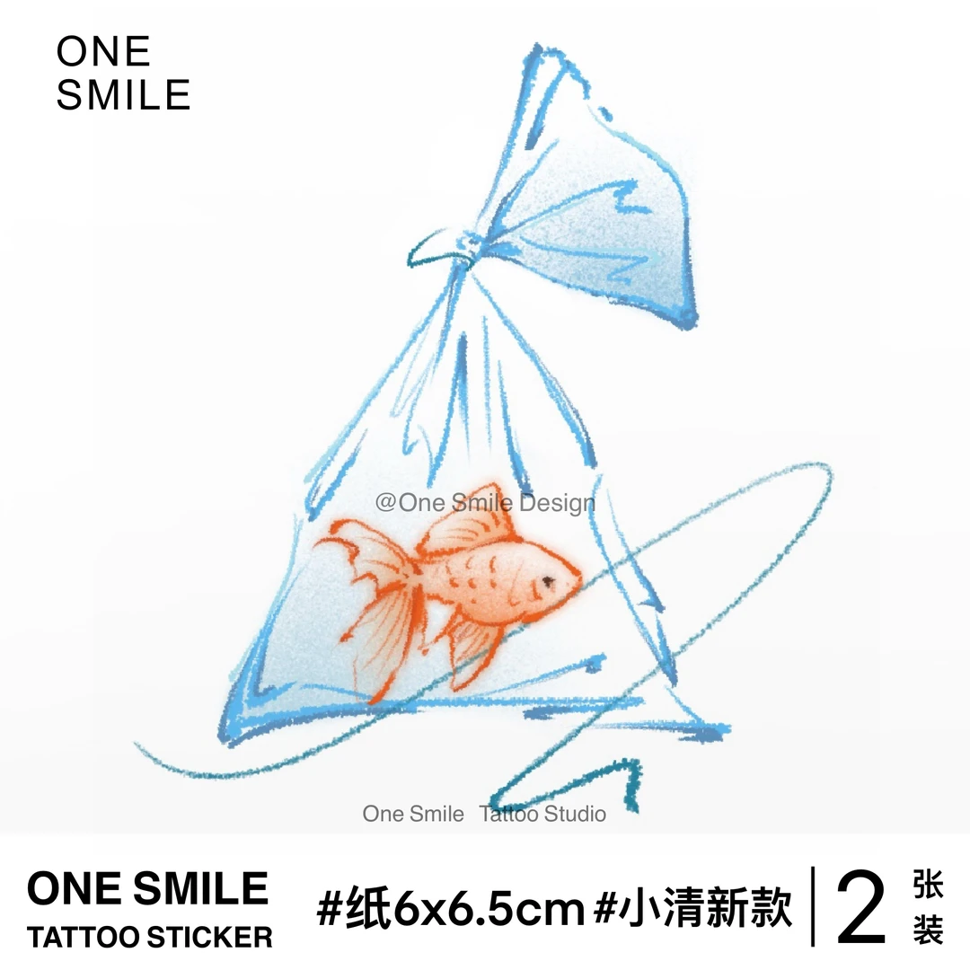 ONESMILE 口袋金鱼 彩色可爱卡通动物涂鸦儿童手臂防水持久纹身贴