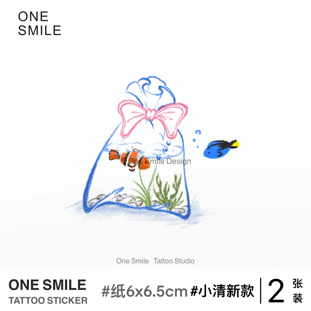ONESMILE 小金鱼 可爱卡通儿童mini手背防水持久情感彩色纹身贴
