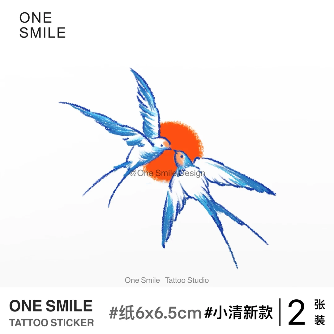 ONESMILE 蓝天使者 中式燕子高级防水持久小清新彩色原创纹身贴