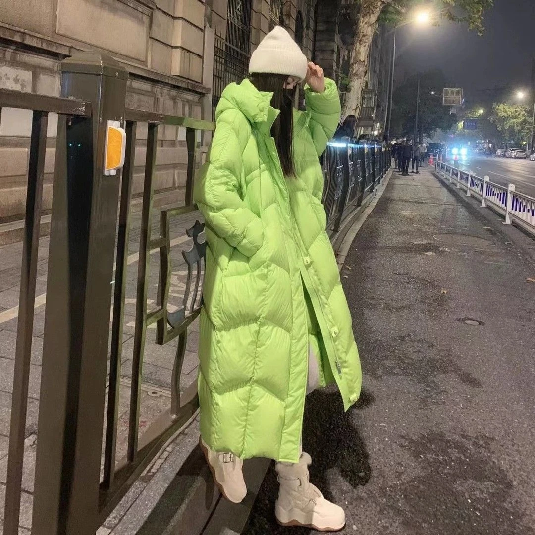 爆款白色过膝长款棉服女2023冬装时尚设计师款连帽拉链羽绒服保暖