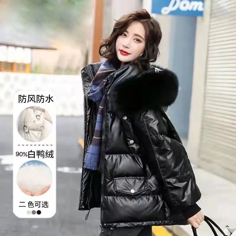 羽绒衣商场撤柜正宗羽绒服女矮个子面包服鸭绒亮面免洗加厚短外套
