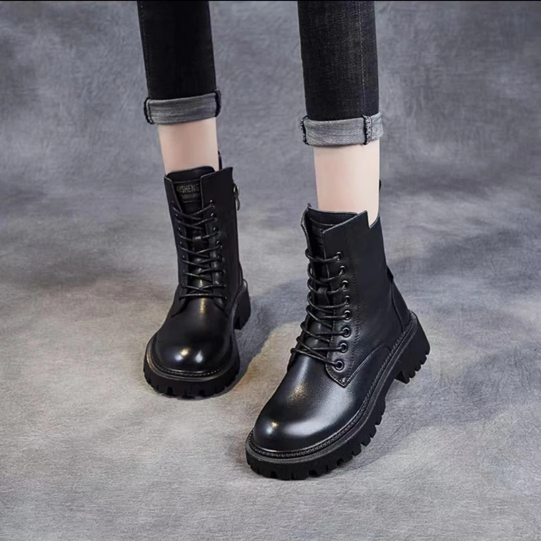 8951蓓蕾秋季新款马丁靴真皮保暖复古英伦风ins时装女靴