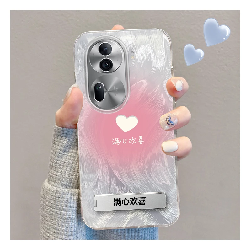 适用于OPPOReno11满心欢喜羽纱IMD文字支架高级感防摔手机壳