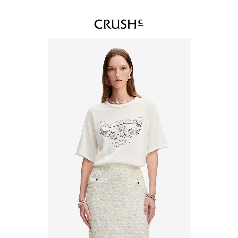 Crush Collection春夏新款短袖T恤趣味印花宽松圆领休闲上衣女