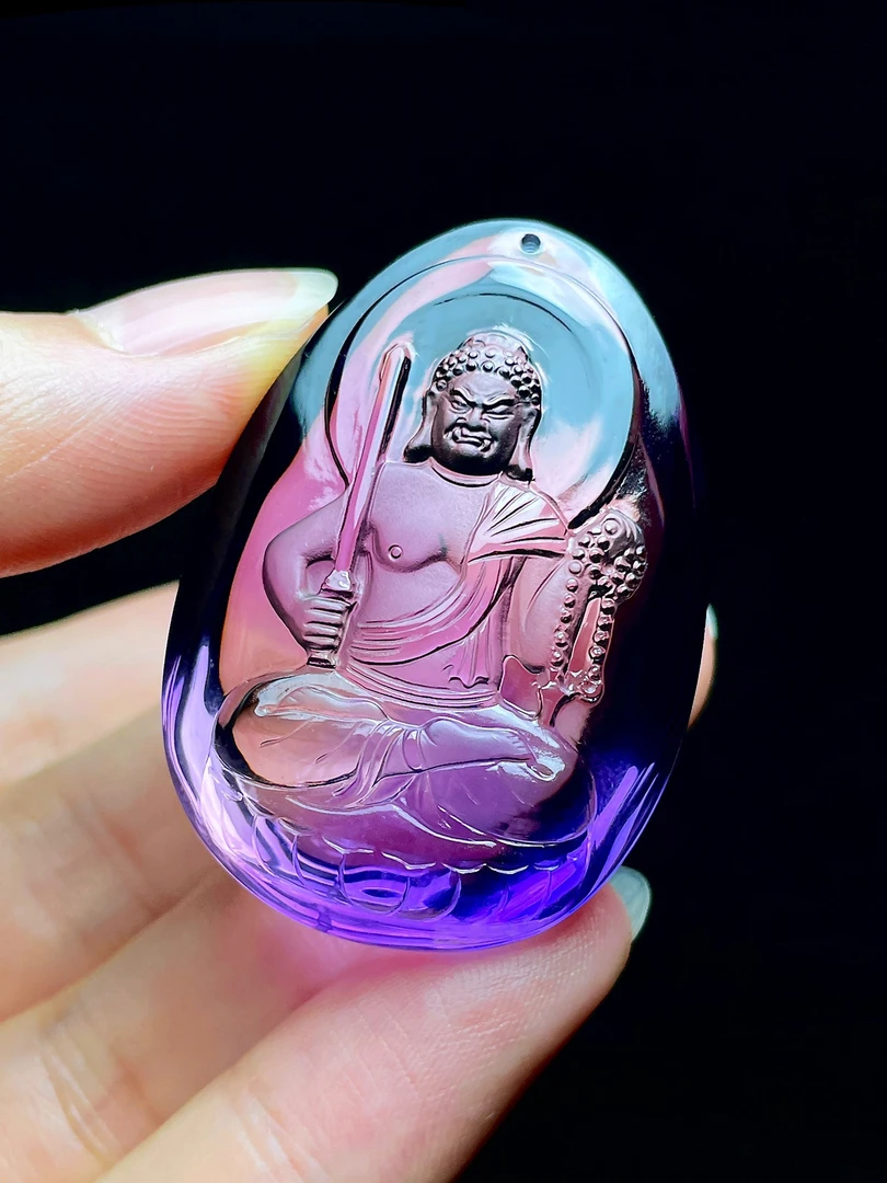 天然紫水晶紫黄晶不动明王生肖鸡本命佛43×30×17mm重28.1克