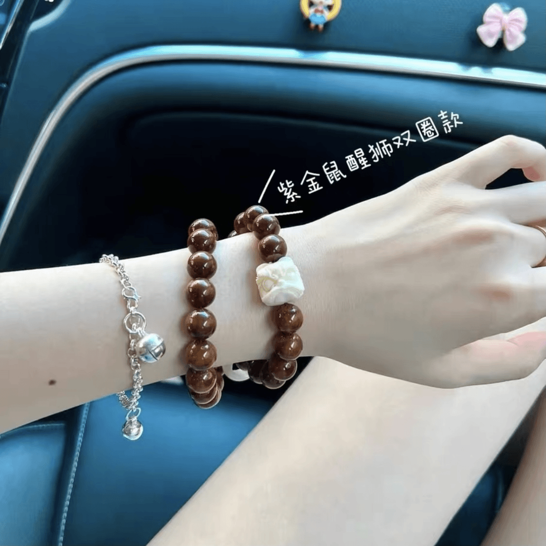 紫金鼠手串雕刻醒狮手持念珠男佛珠文玩盘玩手串男女款手串
