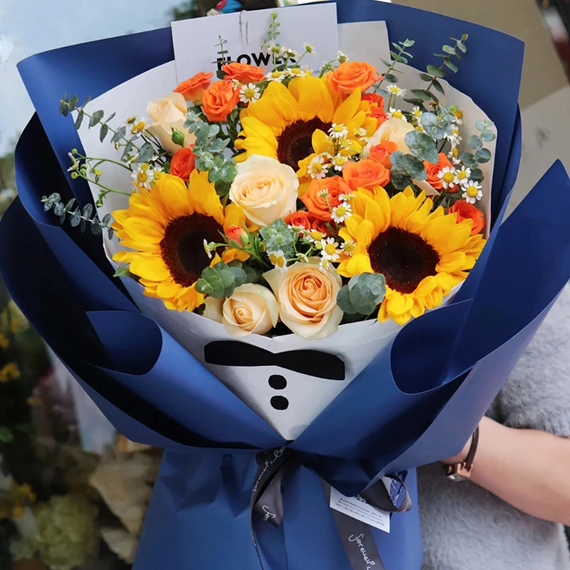 【送爸爸的花】3枝向日葵5枝香槟混搭花束父亲节送爸爸父亲长辈男士生日礼物祝福附近鲜花店同城配送小时达