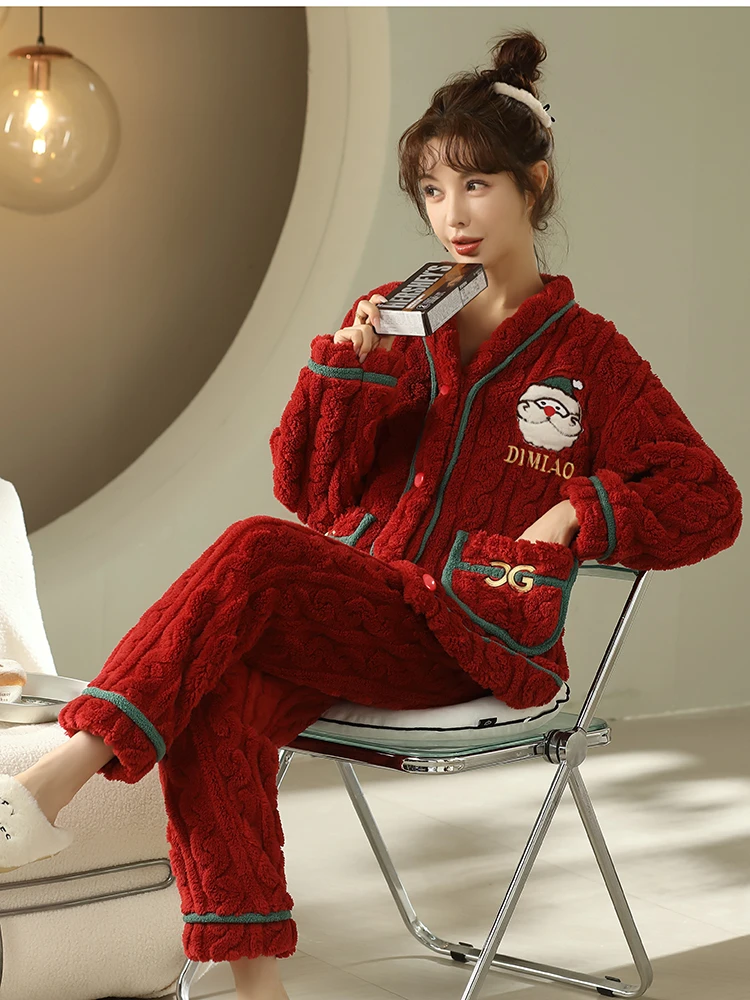 2023年新款睡衣女加绒加厚秋冬季珊瑚绒保暖家居服套装冬天可外穿