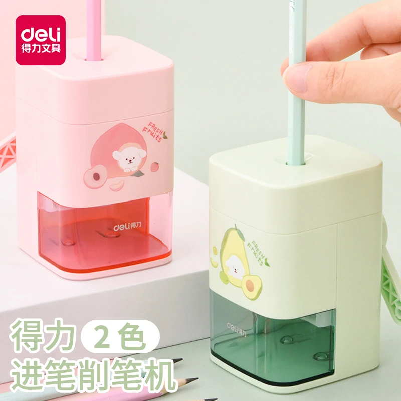 新疆包邮得力71154上部进笔削笔器学生用手摇卷笔刀儿童手摇转笔