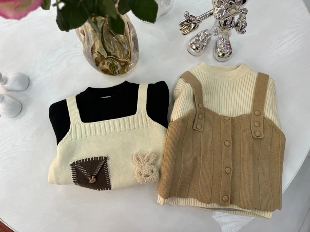 女童针织毛衣假两件加厚款