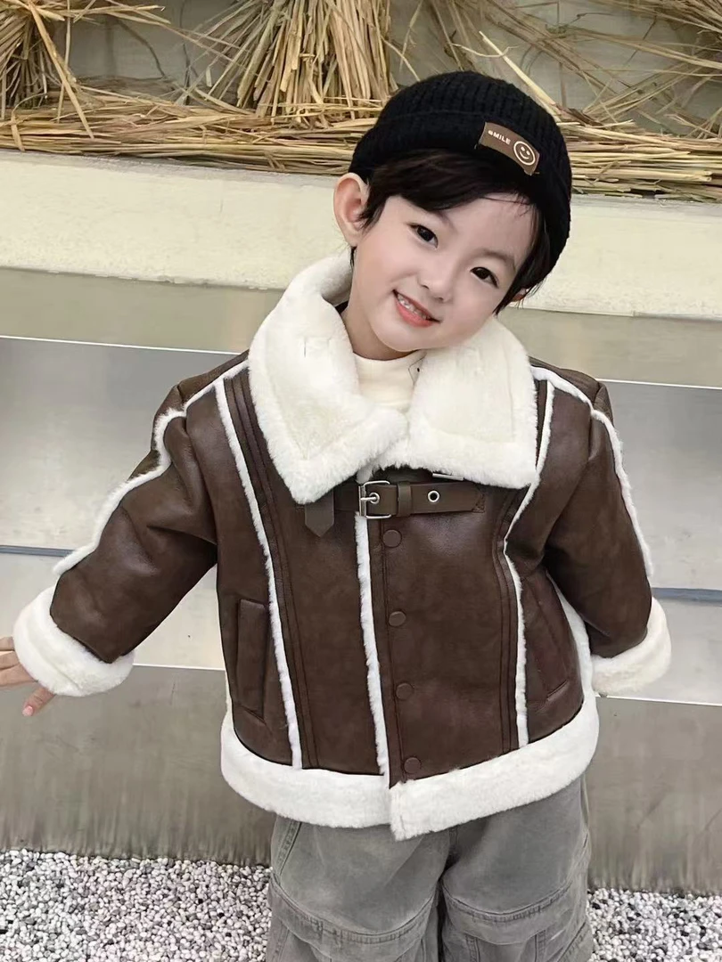 韩版儿童外套皮毛一体加绒