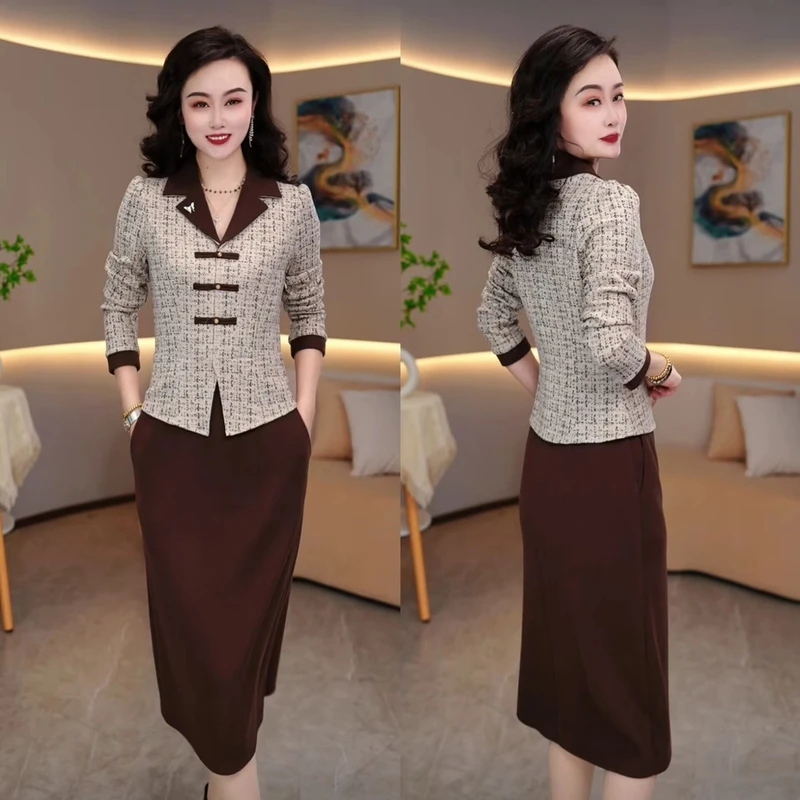 2024冬季静奢风时尚气质洋气显瘦加绒加厚长袖假两件连衣裙M-5XL