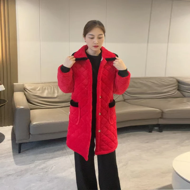 【天冷加厚】妈妈装加绒加厚长袖夹棉睡衣冬季秋冬中长款保暖宽松