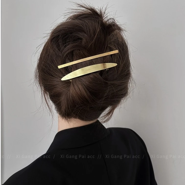 锌合金发饰 小众设计金属一字发夹弹簧夹青蛙扣后脑勺发夹发饰