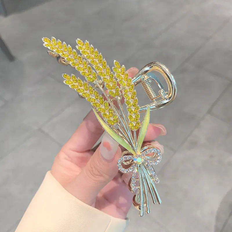锌合金发饰 时尚轻奢感金色麦穗发夹头饰女后脑勺气质抓夹网红ins