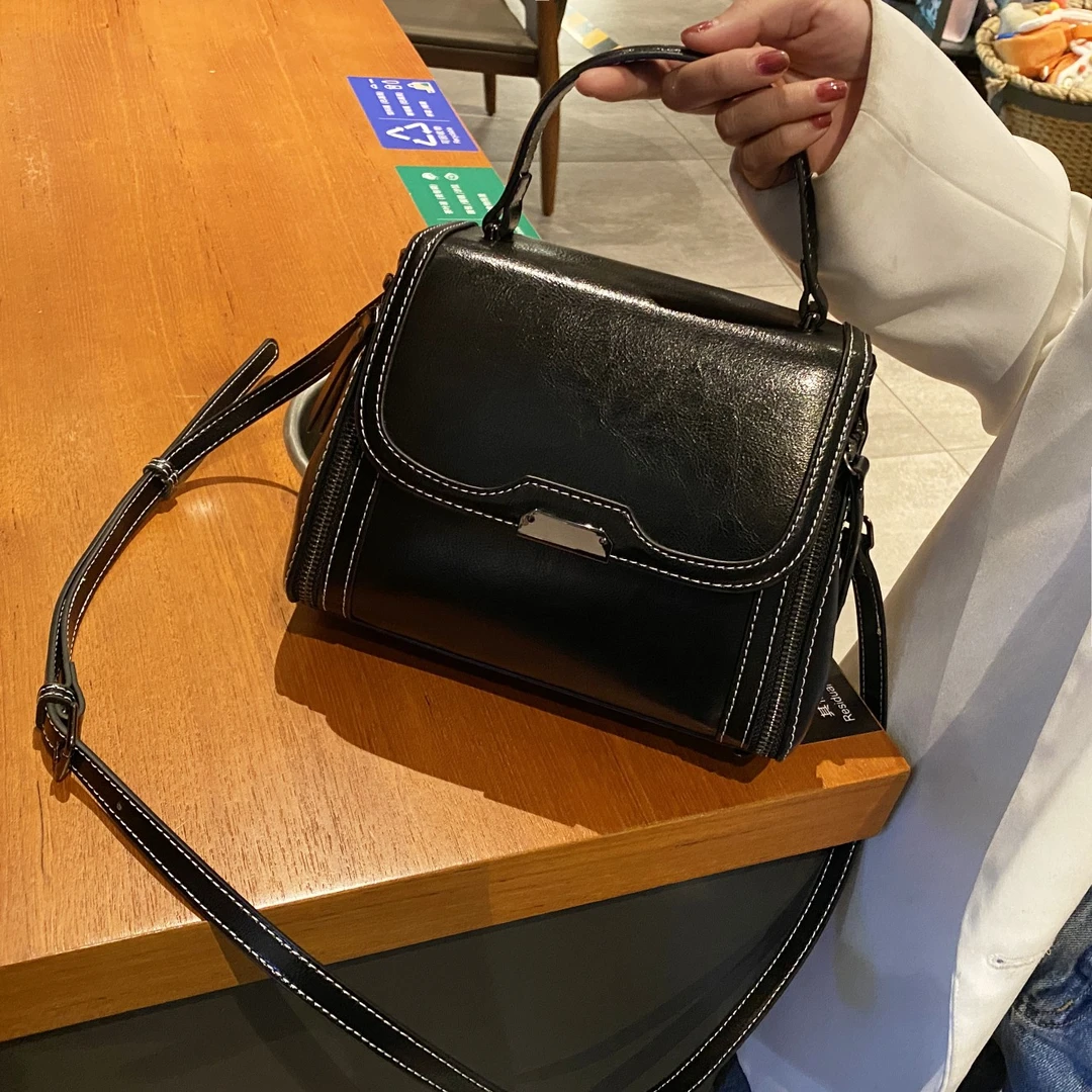 真皮女包时尚斜挎手提包小包高级质感百搭单肩包9070