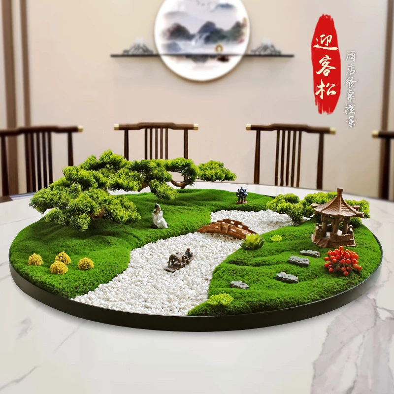酒店大圆桌转盘中间摆件餐桌花摆花圆形装饰微景观圆桌中心摆台