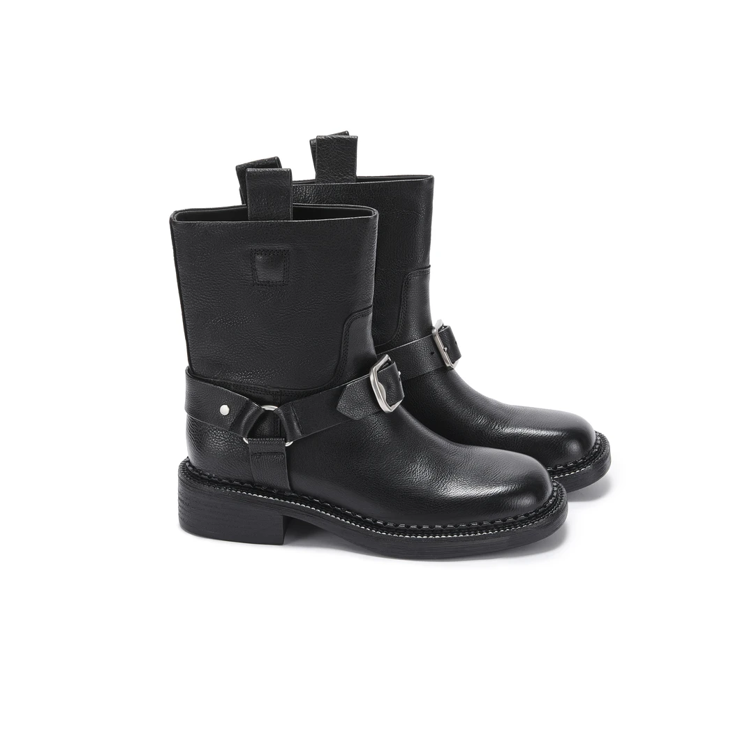 伊丽宣马丁靴春秋单靴英伦风短靴女真皮时尚厚底骑士靴子2002-399