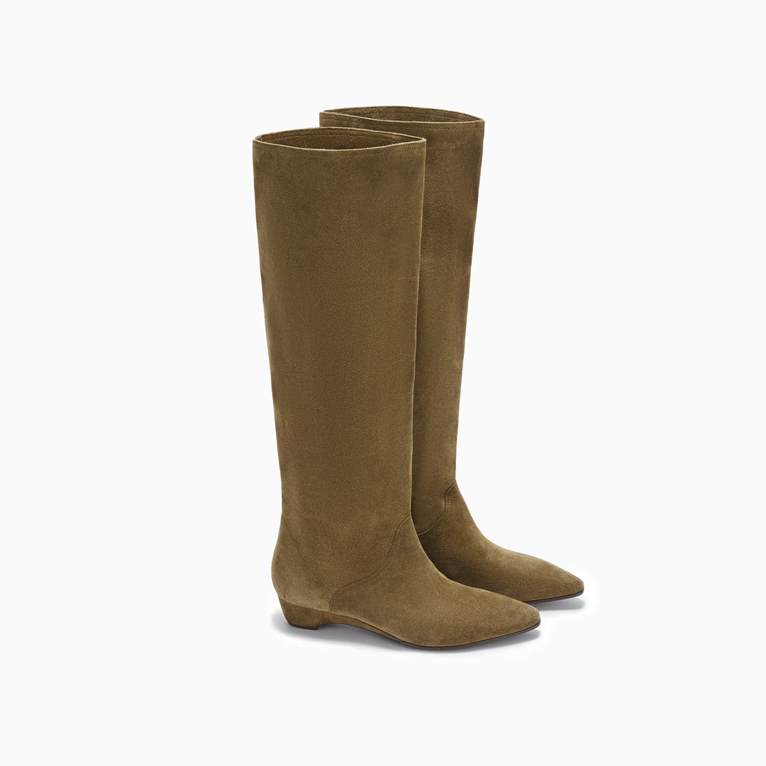 伊丽宣新款过膝长靴宽松时尚氛围感增高百搭显腿直真皮靴4368-19