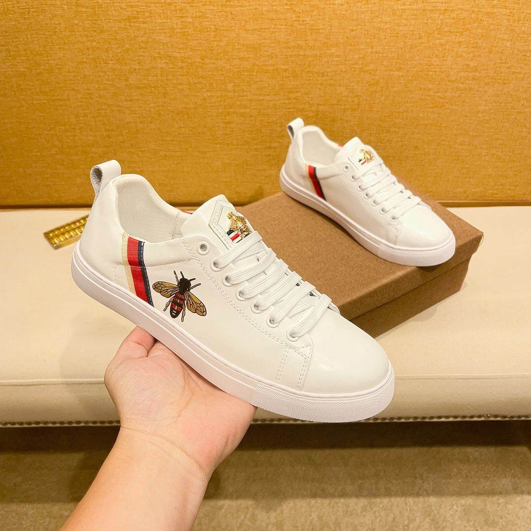 欧洲站小蜜蜂男士运动时尚百搭夏季透气真皮潮流轻奢潮鞋休闲板鞋