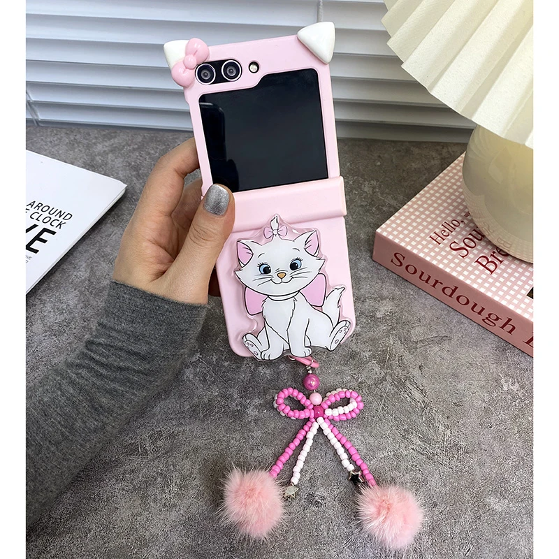 粉色卡通玛丽猫支架适用三星zflip3手机壳ZFlip4女flip5套w23flip