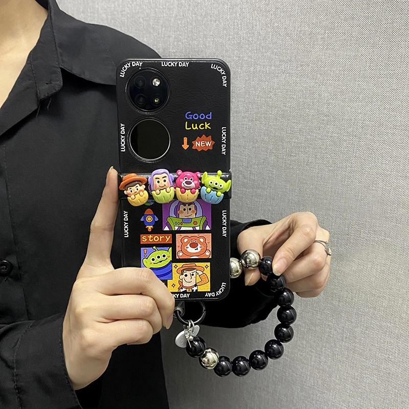 立体蛋壳公仔全包铰链折叠屏适用华为P50Pockets手机壳宝盒皮纹套
