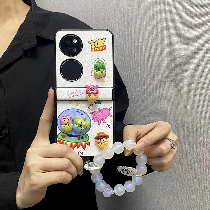 太空巴斯小怪兽全包铰链折叠屏适用华为P50Pockets手机壳宝盒皮纹