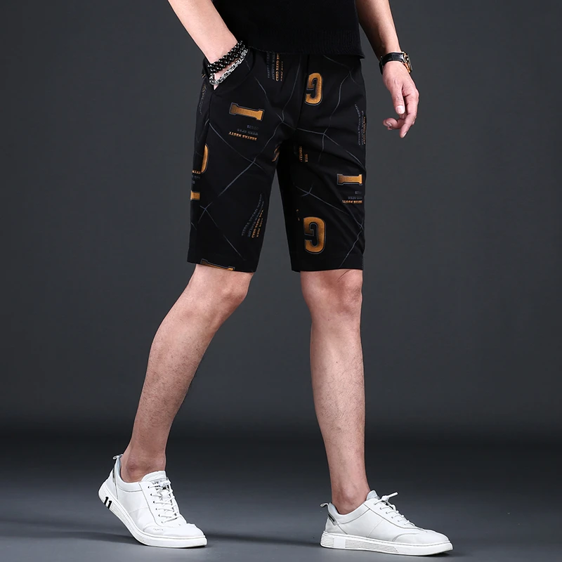 夏季薄款大码短裤男潮牌不规则印花休闲五分裤男士冰丝运动中裤男