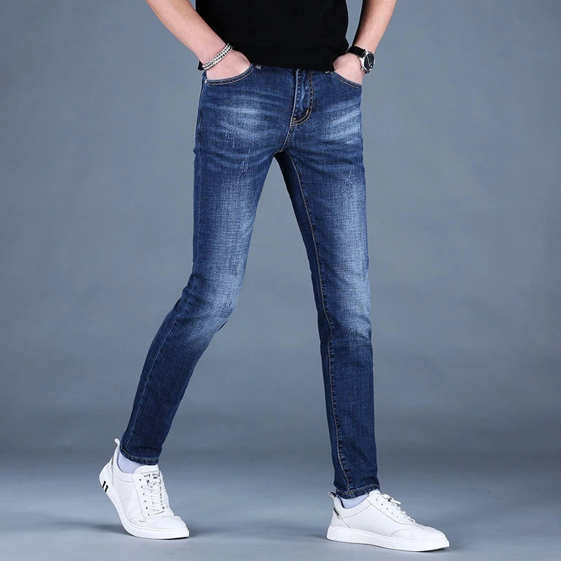 轻奢牛仔裤男士秋季新款潮牌潮流蓝色高端休闲修身小脚弹力男百搭