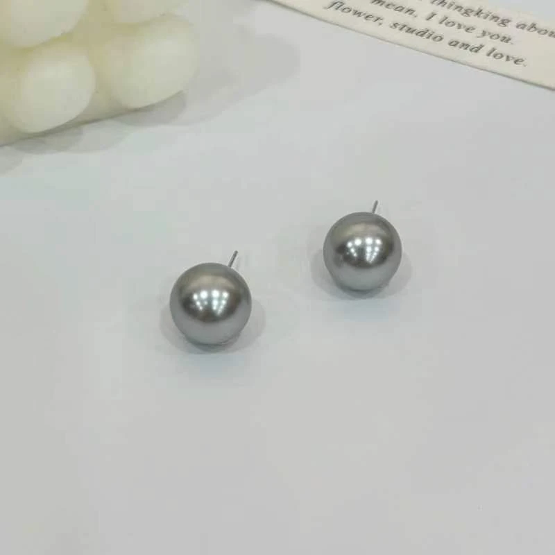 铜合金耳饰 EDH4566款 麻银灰色玻璃珠耳钉气质时尚百搭经典
